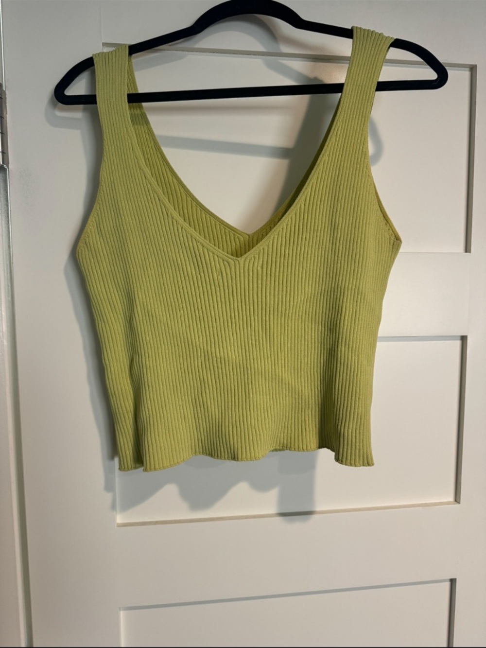 Ribbed V-Neck Crop Top and Wide-Leg Pants Set - Chartreuse - Picture 4 of 4